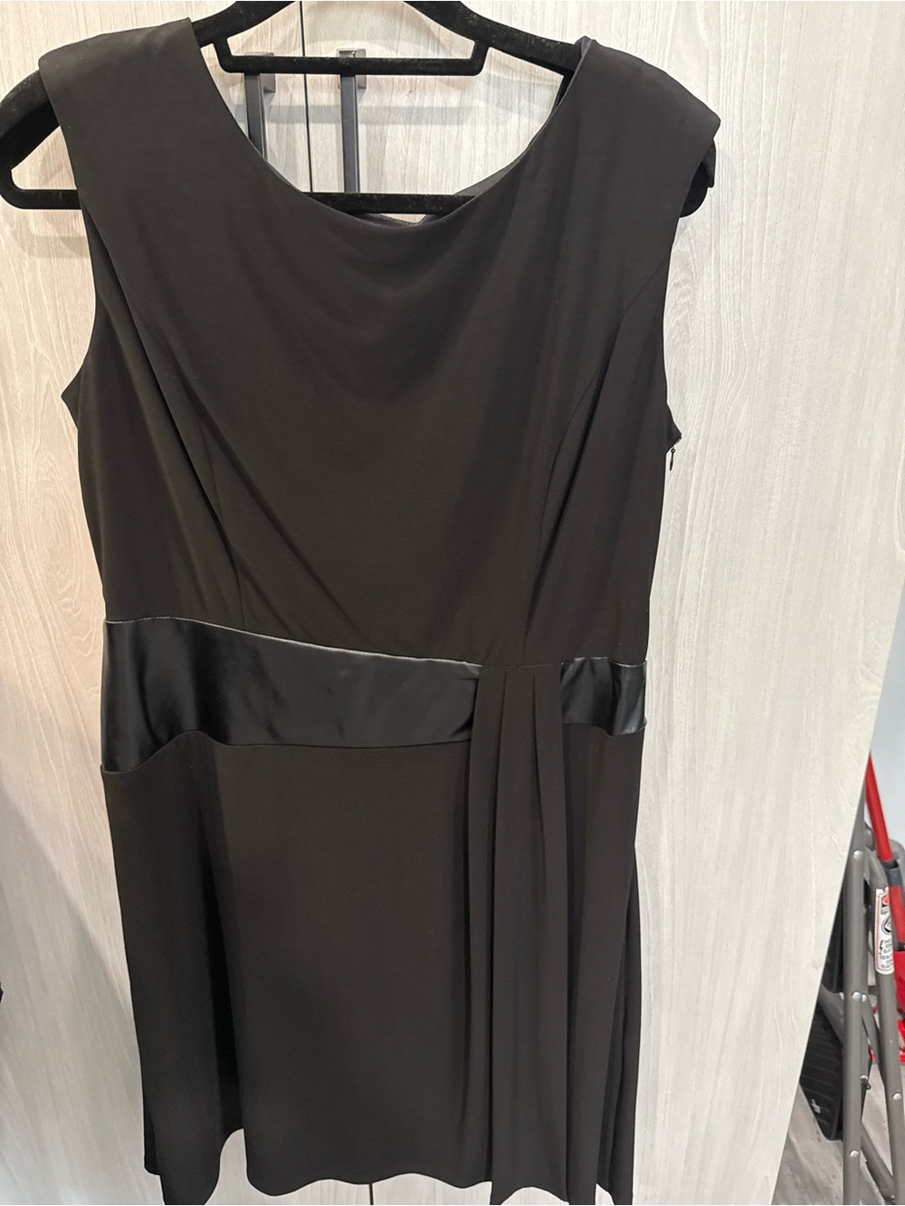 Classic Black Sleeveless Cocktail Dress - Elegant Leather like Waist Detail